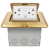 ENERLITES Square Pop-Up Floor Box Kit, 5.46” x 4.75”, 20A GFCI Tamper-Resistant Duplex Receptacle, Watertight Gasket Corrosive Resistant Hardware, 961243-C-GFCI, Brass