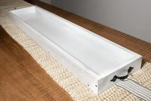 Rustic long table tray-farmhouse table trough-farmhouse table decor-tray for decor-farmhouse table tray centerpiece-dining room centerpiece-long wood tray (7" x 40", White)