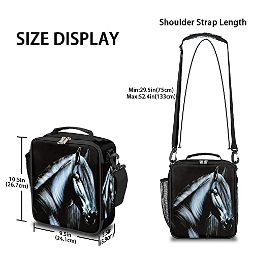 Pardick Black Horse Insulated Lunch Bag For Kids Boys Girls Impressionism Horse Lunch Box Containers Tote With Shoulder Strap Durable Reusable Waterproof For School Work Picnic Thermal Cooler Bag #TOP1