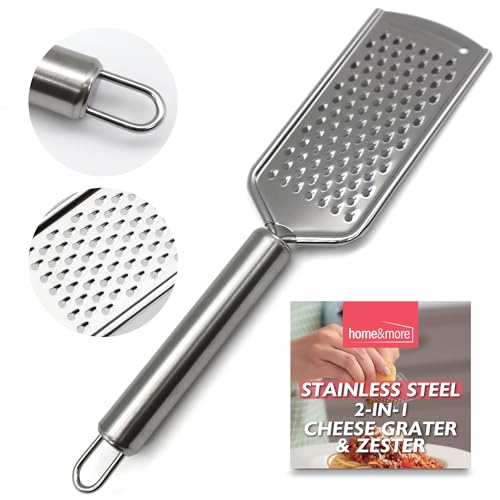 SOL Stainless Steel 2-in-1 Cheese Grater and Zester – Handheld Grater with Handle for Cheese, Chocolate, Ginger & Citrus Zest – Flat Kitchen Tool, Durable Mini Grater for Cooking & Baking