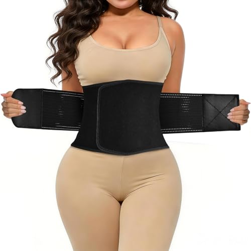 LKV Waist Trainer for Women Waist Sweat Band Slimming Waist Trimmer Stomach Wrap Body Shaper for Women Black
