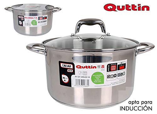 Miniatura 2 de Quttin New Caesar - Olla Profesional Induccion, Cocina Y Horno, Cacerola Mediana, Acero Inoxidable Antiadherente, Tapa Cristal Y Asas, 26 Cm 5 L