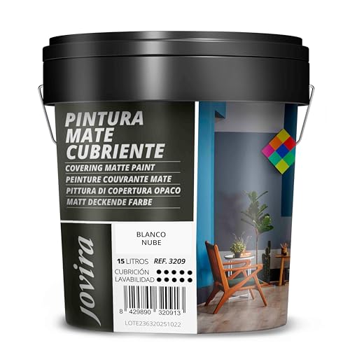 JOVIRA PINTURAS Pintura Mate Cubriente | Colores | Pintura interior-exterior con excelente poder cubriente. (15 Litros, Blanco Nube)-T