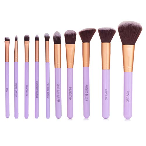 Nicole Miller Makeup Brush Collection, 10 Piece Makeup Brush Gift Set, Foundation Brushes, Face and Eye Makeup Brush Set (Purple)