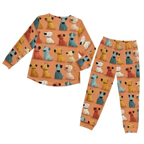 Long Sleeve Pajama Set for Girls Boys,Colorful Dogs Sitting Pattern Comfy Crewneck Sleepwears,Soft Kid's Homewear Clothes Underwear Sets 4T2