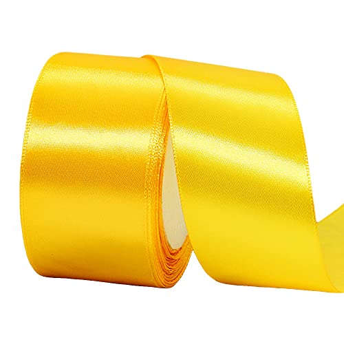 50mm Wide Thick Golden Yellow Ribbon for Gift Wrapping,22m 2Inch Large Fabric Satin Ribbon Yellow Bow for Gift Wrapping,Ribbons for Crafting,Bouquets,Wedding,Car,Presents,Cake,Christmas Decorations