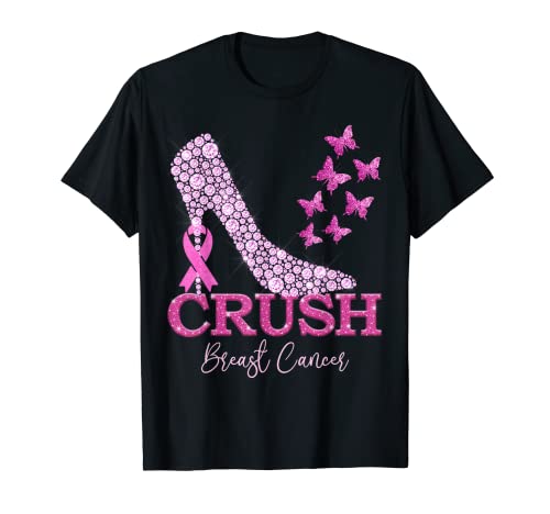 Crush Breast Cancer sensibilização fita rosa saltos altos t-shirt, Preto