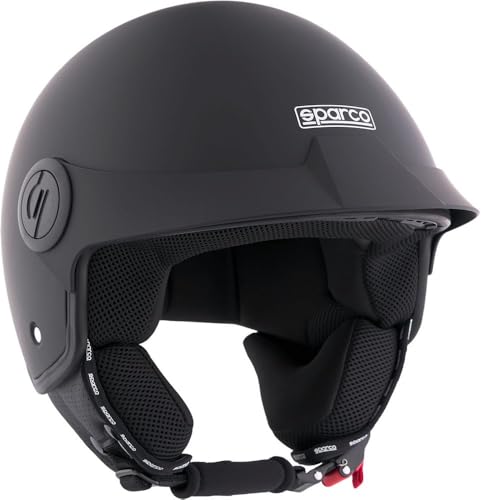 Sparco Casque Demi-Jet avec visière pour Motos Noir Mat avec Coque en ABS Taille L