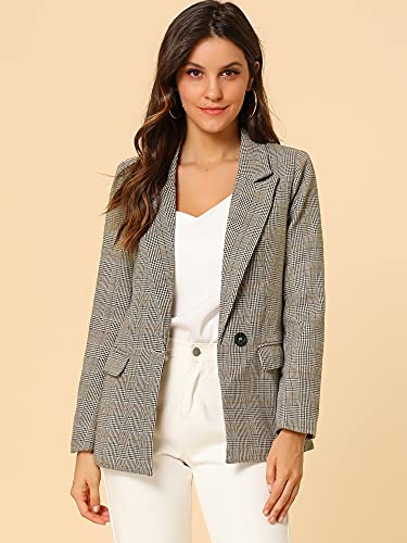 Allegra K Women's Boyfriend Notched Lapel One Button Houndstooth Blazer Jacket Large Light Coffee #TOP1