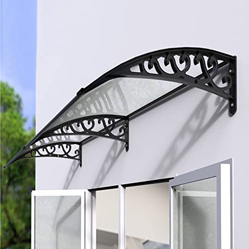 Moderno toldo de policarbonato transparente para puerta con soporte negro, protección UV, lluvia y nieve, toldo frontal fuerte para ventanas (24 x 24 pulgadas)
