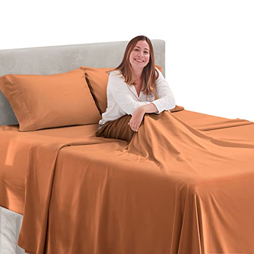 Image of Hearth & Harbor Extra Deep Pocket California King Sheet Set, Rust | 4 Piece Bed Sheet Set, Ultra Soft & Breathable, Fits Up to 24 inch Mattress, Hotel Luxury