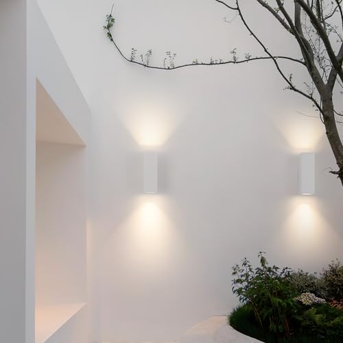 Image of mirrea 12 inch Modern Outdoor Porch Light in 2 Lights, Matte White, 2 Pack