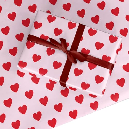 Valentines Day Wrapping Paper - Pink And Red Hearts Gift Wrap Premium Elegant Recyclable Romantic Design For Women Men And Kids - 2 Sheets (50x70cm)