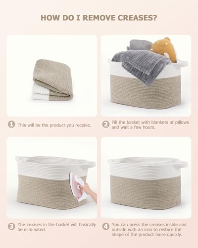 JOJOSEE Large Storage Basket, Blanket Basket for Clothes Bedding, Woven Storage Baskets, Toy Storage for Kids, Rope Basket for Living Room, Nursery, Bedroom 55x38x30 cm (White&Brown, 1 Pack) - Image 8