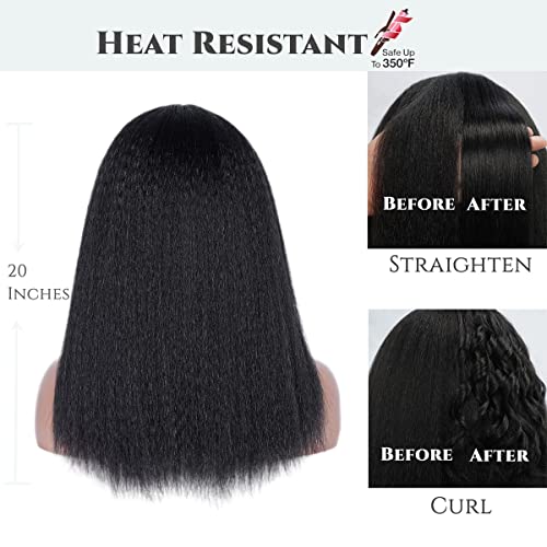 Aminow 002 Kinky Straight Headband Wig, Soft & Natural As Human Hair, Glueless Headband Wigs For Black Women, Long Black Italian Yaki Synthetic Half Wig thumb #2