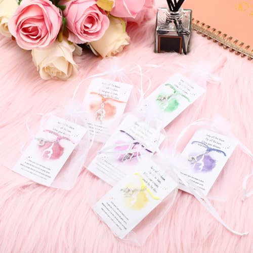 48 Set Gymnastics Gifts Set Gymnastics Bracelet Jewelry with Card Organza Pockets Adjustable Stainless Steel Dance Charm Rope Inspirational Team Gifts4