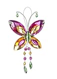 Butterfly Crystal Expressions with Tassels 7 Inch Acrylic Hanging Figurine - Fuchsia/Yellow