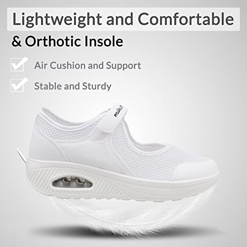 Mejormen Womens Comfortable Nurse Shoes Slip On Air Cushion Working Shoes Lightweight Platform Nursing Shoes Breathable Mesh Walking Shoes Sneakers White #TOP1