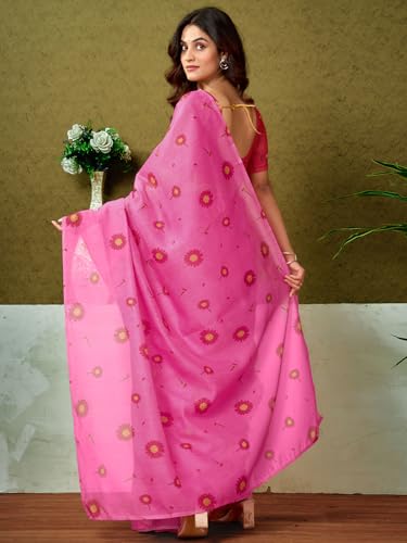 Image of Satrani Women's Chanderi Cotton Printed Ready To Wear One Minute Pre Pleated Readymade Saree with Unstitched Blouse Piece