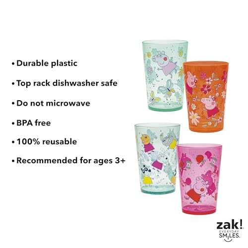 Image of Zak Designs Peppa Pig Nesting Tumbler Set for At Home, 14.5oz Non-BPA Plastic Cups, 4-Pack (Peppa Pig and Friends)