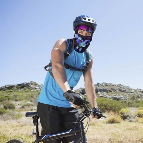 Balaclava para hombre, máscara para esquí, color azul con flores y mariposas moradas, cubre rostro para ciclismo miniatura 4