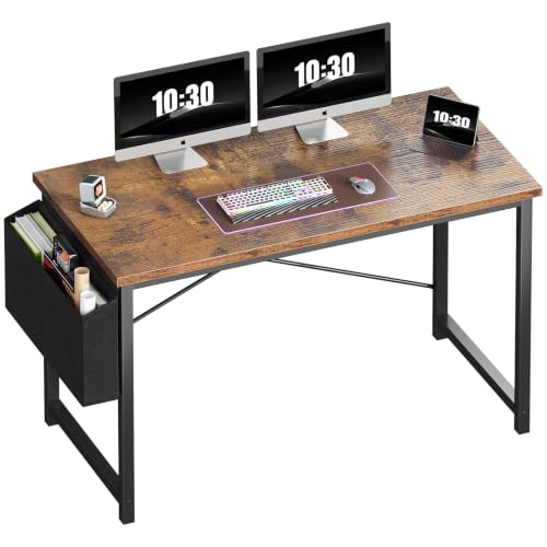 Image of OLIXIS Computer Desk, 47 Inch Gaming Desks for Home Office Small Spaces | Writing Study Craft Work Table, Computer Workstation for Bedroom with Storage Bag, Rustic Brown