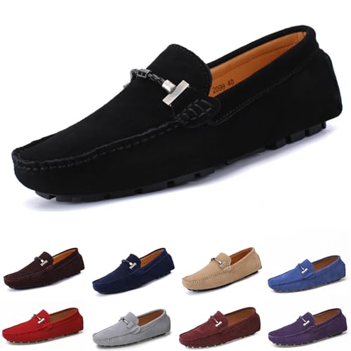 Men's Handmade Suede Dress Penny Loafers Fashion Square Toe Moccasin Slip On Driving Boat Shoes Daily Lightweight Non-Slip Flat Casual Shoes Large Size 6-15