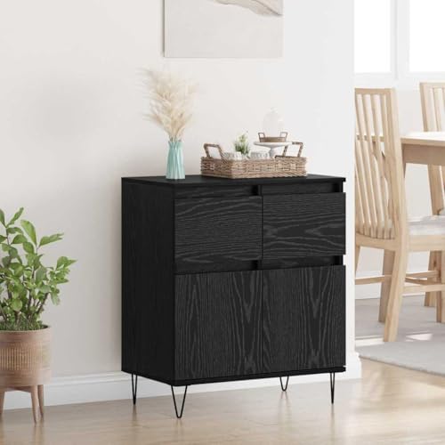 Ordellia Aparador moderno con cajones, aspecto de roble negro, 60 x 35 x 70 cm, diseño robusto de madera para salón y cocina