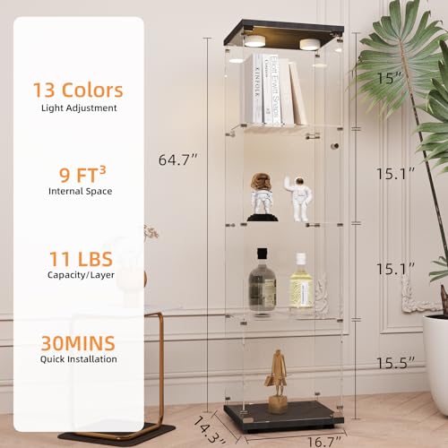 Image of LFT HUIMEI2Y 4-Tier Glass Display Cabinet with LED&Lock, Display Case Black
