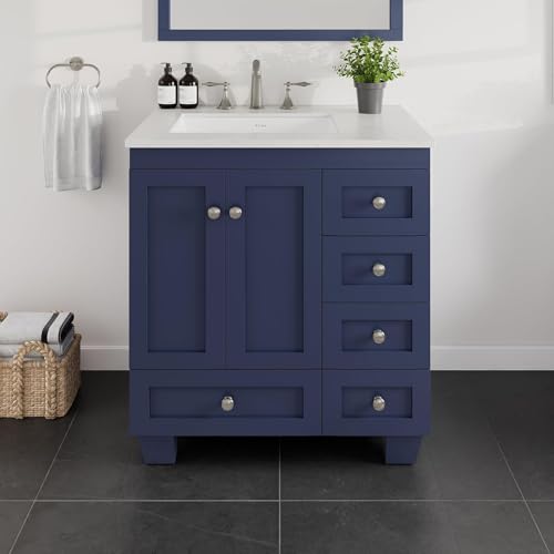 Eviva Acclaim 30 in. Blue Single Sink Bath Vanity with Carrara Quartz Top and Undermount Porcelain Sink