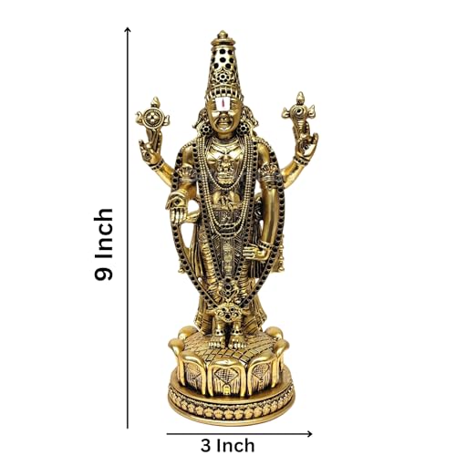 Image of Gold Art India Lord Tirupati Balaji Idol Murti for Mandir | Pooja Room Lord Vishnu Shree Venkateswara Swamy Statue God Balaji Home Decor Showpiece for Gift Living Room (Gold Plated Antique Matte)