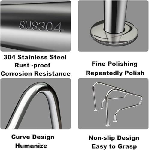 304 Stainless Steel Pool Grab Rail - Inground Swimming Pool Safety Handrail, Stair Rail, Entry Handle, Durable Pool Ladder Support for Secure Access and Stability
