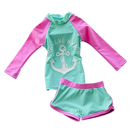 Jojobaby Kid Girl's Two-Piece Long Sleeve Swimsuits Bathing Suit UPF 50+ Blue