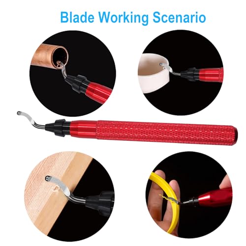 Coeweule Premium Deburring Tool with 15 Pcs High Speed Steel Swivel Blades, Deburring Tool for Metal, Resin, PVC Pipes, Plastic, Aluminum, Copper, Wood, 3D Printing Burr Removal Reamer Tool Red