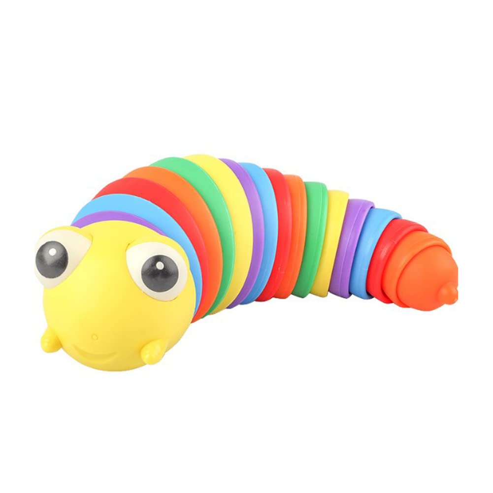 Fidget Slug Toy 2 Pack, Articulated Sensory Stress Relief Toys for Adults Children, Rainbow Autism ADHD Stim Toy, Flexible 3D Decompression Slug Gift for Calming Anxiety (Colorful caterpillar)
