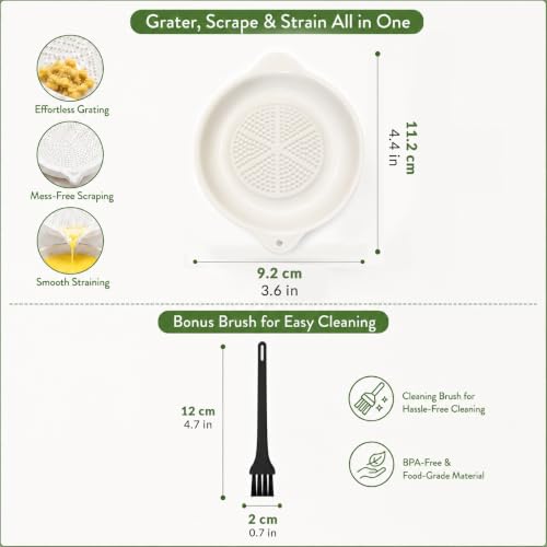 Image of Homeze Ceramic Garlic Grater Plate with Brush | Ginger Grinder, Garlic Crusher & Manual Kitchen Grater Dish | Non-Slip Ceramic Grating Plate for Garlic, Turmeric, Lemon, Fruits & Vegetables