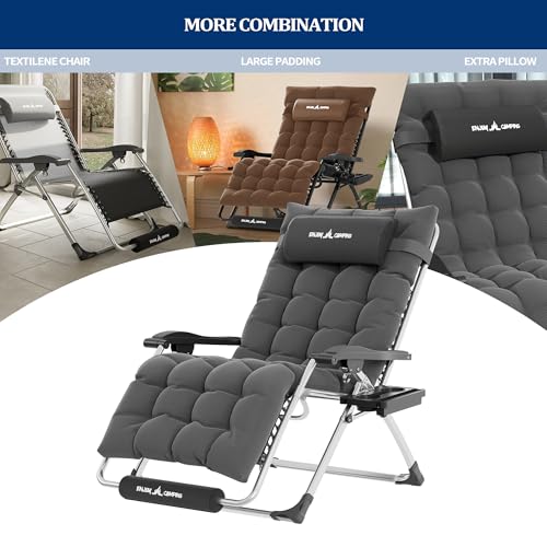 Image of UDPATIO Oversized Zero Gravity Chair Patio Reclining Chairs with Cushion | 29In Outdoor Folding Recliner with Pillows,Cup Holder, Foot Rest, Detachable Pad, Locking Gentle Grey-xl