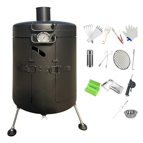 WPWSDWMX Barbecue a Barile, Fornello da Appendere al Barbecue, Griglia per Barbecue da Esterno con Termometro, Potenza del Fuoco Regolabile, per Gruppi di più Persone