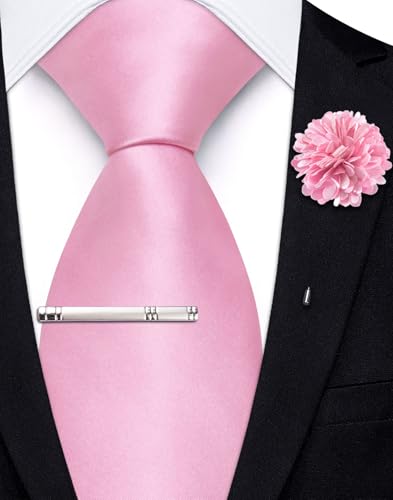 Image of Hi-Tie Pretied Boys Ties Solid Color Kids Adjustable Necktie Lapel Pin Clip Set Age 8-12 Wedding School Graduation