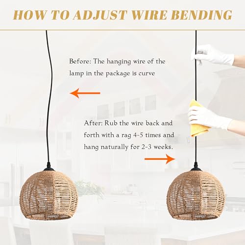 AyshwillDec Mini Hemp Rope Woven Pendant Light Woven Light Fixture Boho Chandelier Light Fixture Wicker Pendant Light Rattan Light Pendant Dome Wicker Chandelier for Bedroom Kitchen Island(Bulb Incl.) by AyshwillDec - Used condition - Image 8