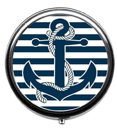Anchor Pattern Cute Pill Box/Pill case-Round Pill Box/case- Three-Compartment Pill Box/Pill case …