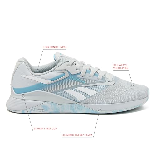 Reebok Women's Nano X4 Cross-Training Shoe, Moon/Soft Blue/Footwear White, 5