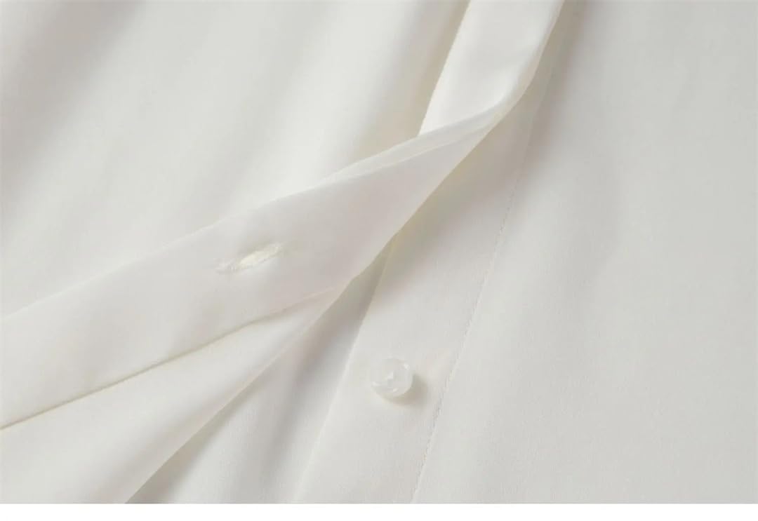 Blusa formal de seda satinada para mujer, manga larga, cuello alto