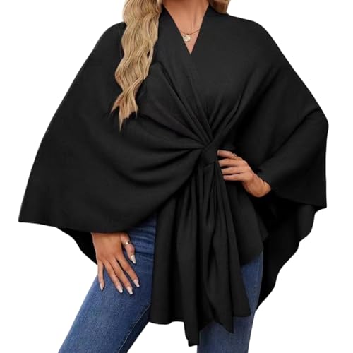 Chal para mujer, capa de poncho con frente abierto, elegante capa de chal, chal casual, para vestidos de noche, viajes, invierno, boda, Negro, Refer to description