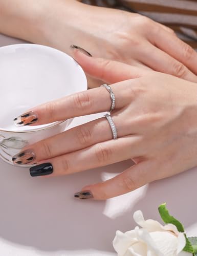 Moissanite Wedding Band for Women Full Eternity Ring Channel Set Milgrain Stackable Engagement Ring D Color VVS1 925 Sterling Silver Anniversary Band Size 4-114