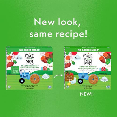 once upon a farm organic toddler soft baked bar apple sweet potato and spinach tractor wheels shaped non gmo kosher 335 ounces pack of 8