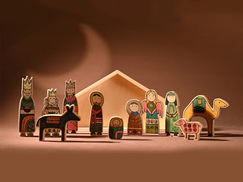 Wondrous' Deco Wooden Nativity Set,12Pcs Christmas Tabletop Scene-7 Inch Tall thumb #2