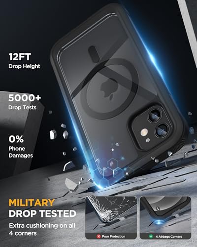 Image of Miracase Magnetic for iPhone 12 mini Case, [360 Full-Body Protection & Complete Camera Guard], Drop & Scratch-Resistant, Shockproof, Stylish Clear iPhone Case, iPhone 12 mini Cover, Black