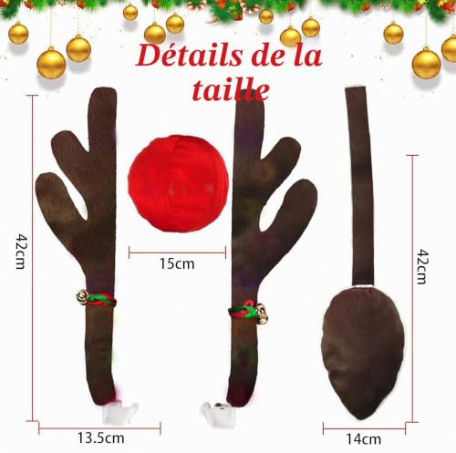 Shalwinn Costume de renne pour voiture - Décoration de Noël avec bois - Décoration de voiture - Bois de renne - Pour voiture – vue 2