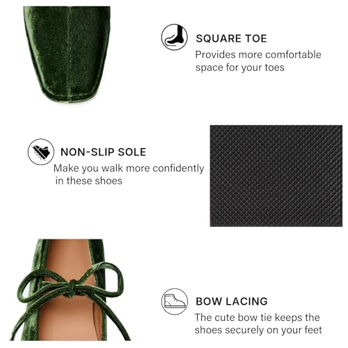 Image of Lace up Ballet Flats Women Square Toe Mary Jane Flats Bow Slip On Comfortable Ballerina Shoes